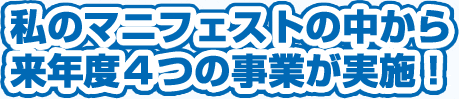 私のマニフェストの中から来年度4つの事業が実施！